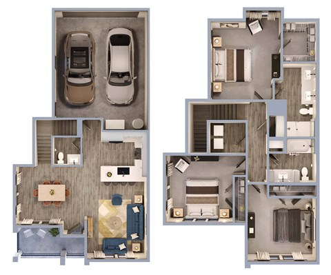Floor plan for 3 beds, 2.5 baths, 1609 sqft