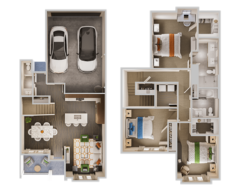 Floor plan for 3 beds, 2.5 baths, 1678 sqft