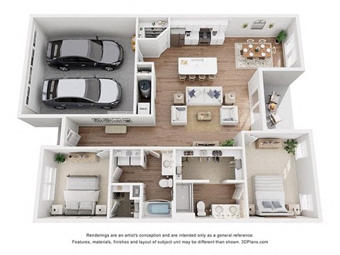 Floor plan for 2 beds, 2 baths, 1447 sqft