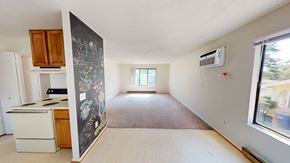Ann Arbor triplex for rent - A kitchen with a white dishwasher and a fridge.