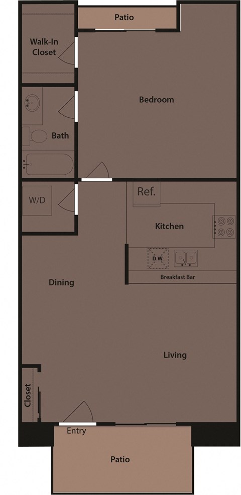 Floor plan for 1 bed, 1 bath, 825 sqft