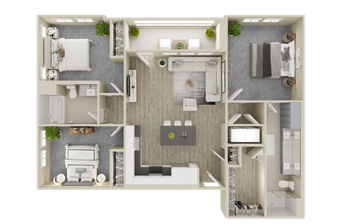 Floor plan for 3 beds, 2 baths, 1200 sqft