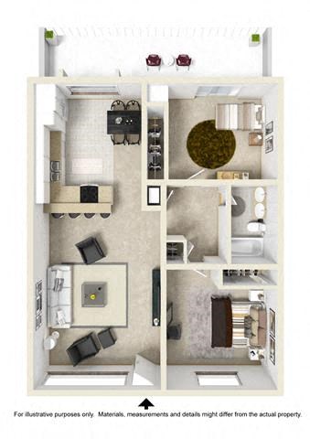 Floor plan for 2 beds, 1 bath, 971 sqft