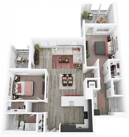 Floor plan for 2 beds, 2 baths, 1108 sqft