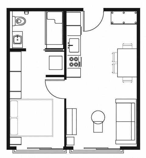 Floor plan for 1 bed, 1 bath, 426 sqft