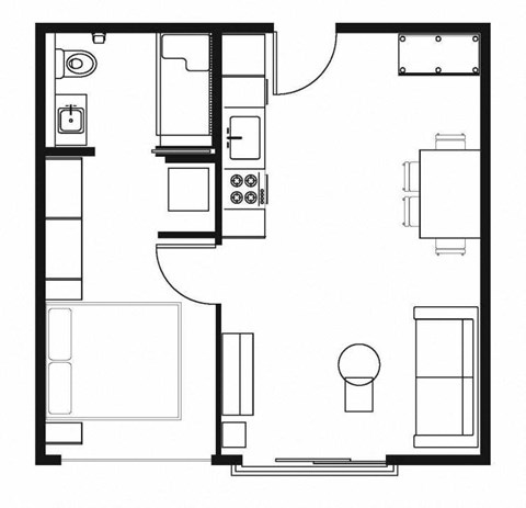 Floor plan for 1 bed, 1 bath, 435 sqft