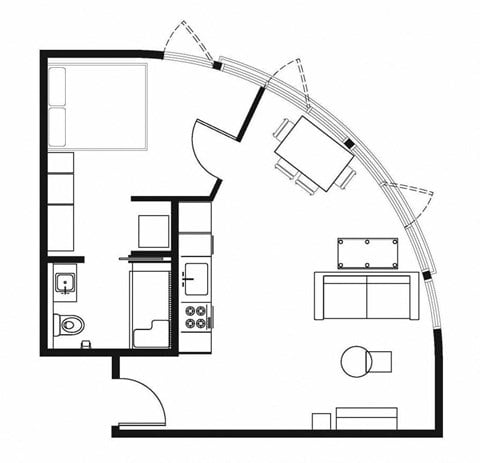 Floor plan for 1 bed, 1 bath, 535 sqft