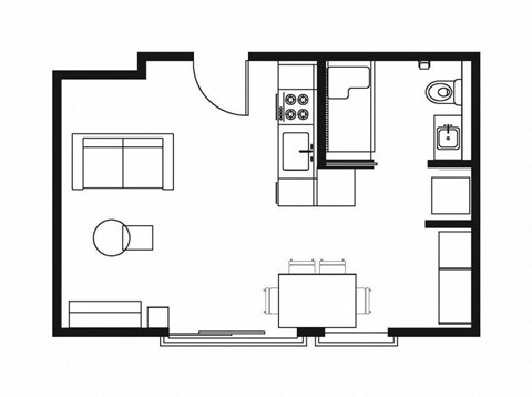 Floor plan for studio, 1 bath, 353 sqft