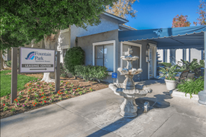 Buena Park apartment for rent - a fountain in front of the fountain park leasing center