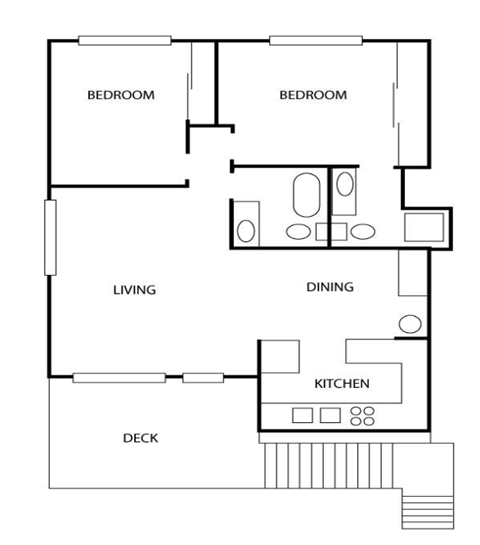 Floor plan for 2 beds, 2 baths, 1100 sqft