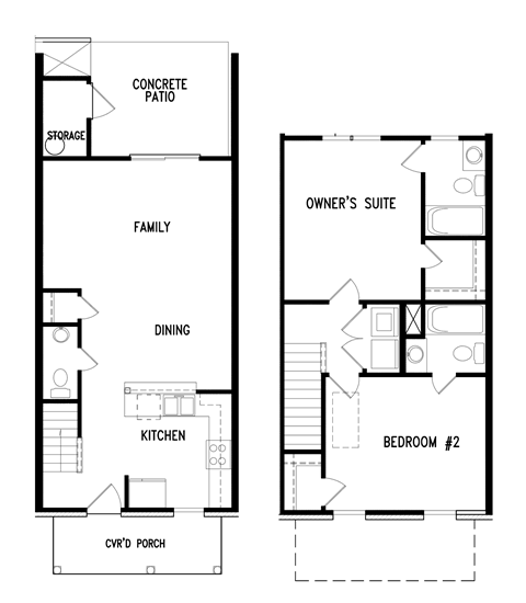 Floor plan for 2 beds, 2.5 baths, 1027 sqft
