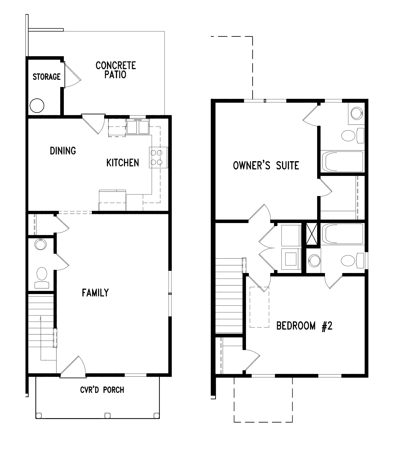 Floor plan for 2 beds, 2.5 baths, 1027 sqft
