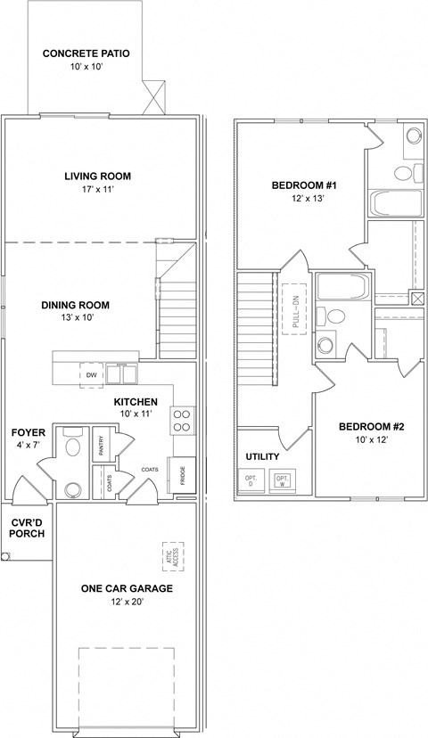 Floor plan for 2 beds, 2.5 baths, 1146 sqft