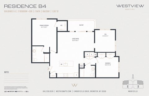 Floor plan for 2 beds, 2 baths, 1287 sqft