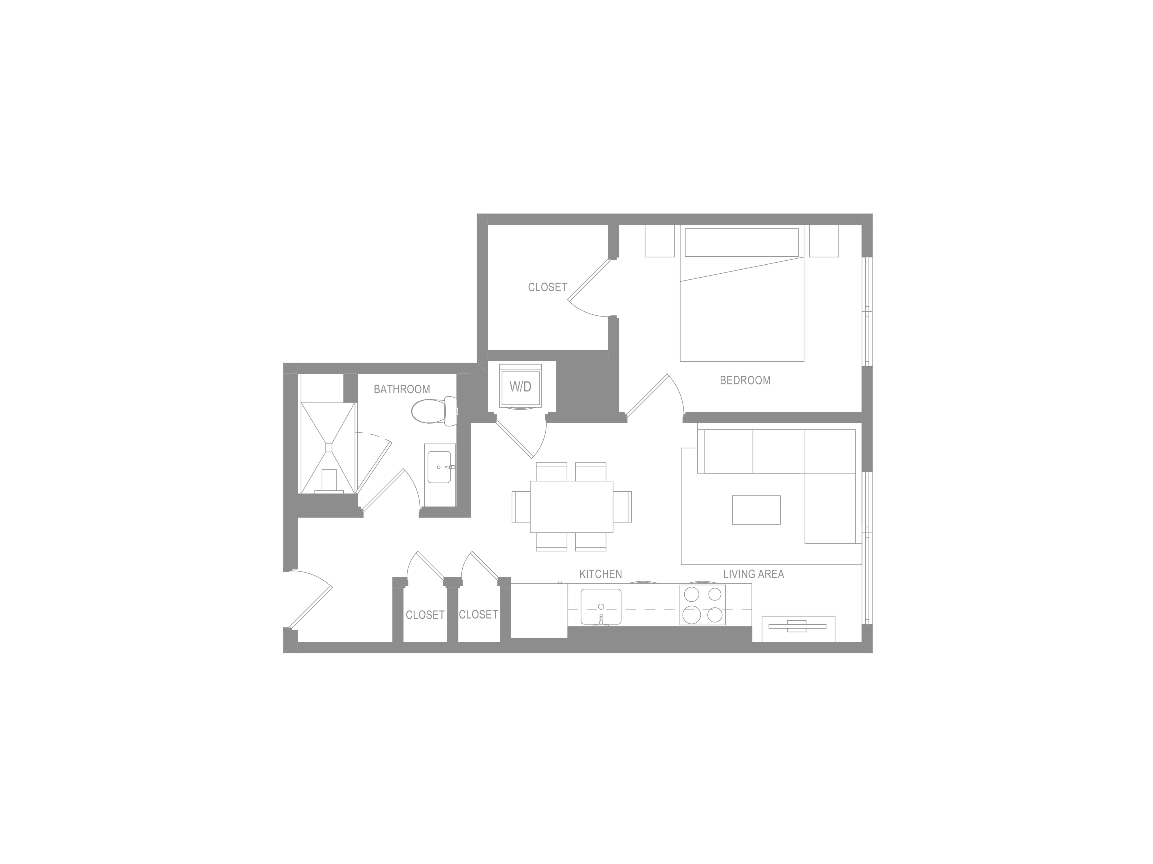 Floor plan for 1 bed, 1 bath, 650 sqft