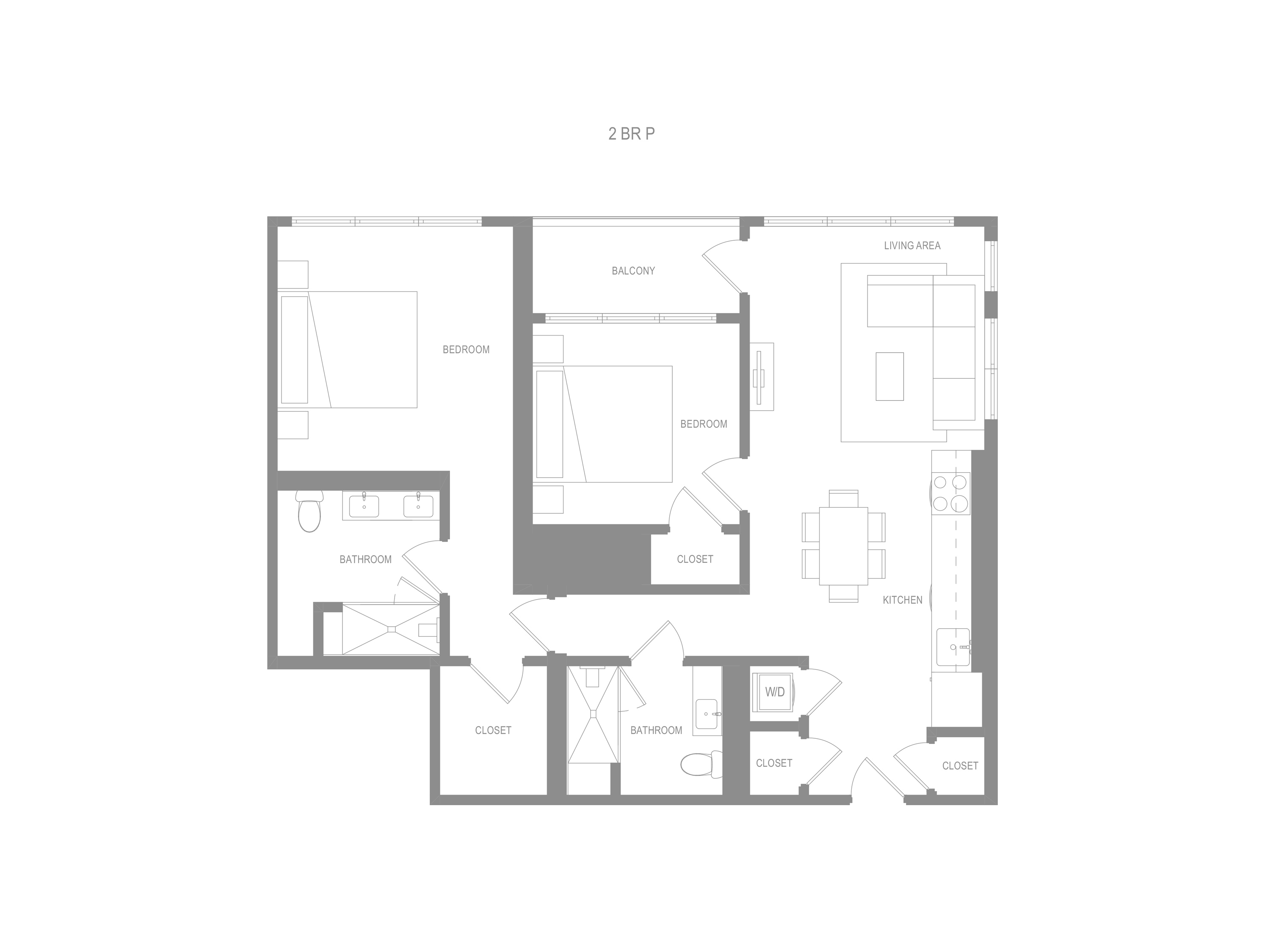 Floor plan for 2 beds, 2 baths, 1120 sqft