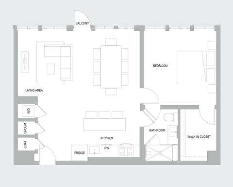 Floor plan for 1 bed, 1 bath, 1010 sqft