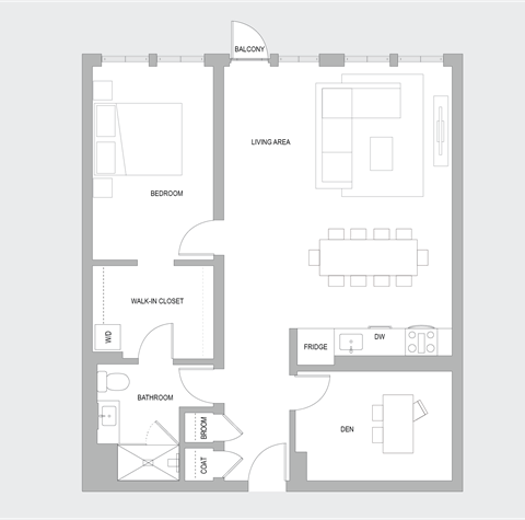 Floor plan for 1 bed, 1 bath, 1140 sqft