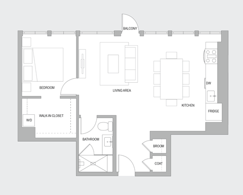 Floor plan for 1 bed, 1 bath, 830 sqft