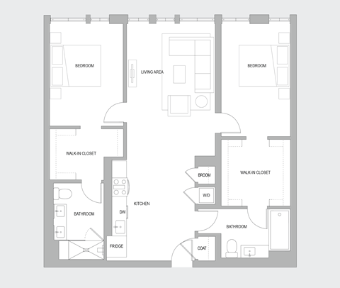 Floor plan for 2 beds, 2 baths, 1350 sqft