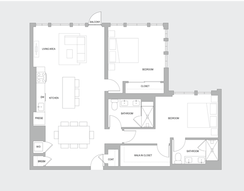Floor plan for 2 beds, 2 baths, 1480 sqft