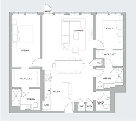 Floor plan for 2 beds, 2 baths, 1530 sqft