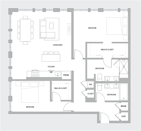 Floor plan for 2 beds, 2 baths, 1580 sqft