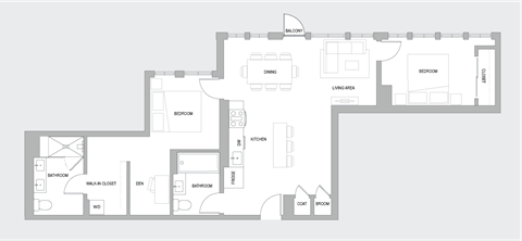 Floor plan for 2 beds, 2 baths, 1200 sqft