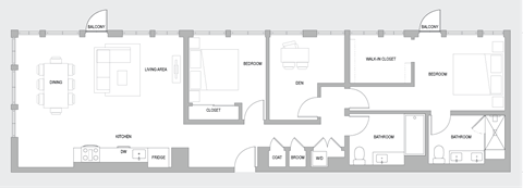 Floor plan for 2 beds, 2 baths, 1560 sqft