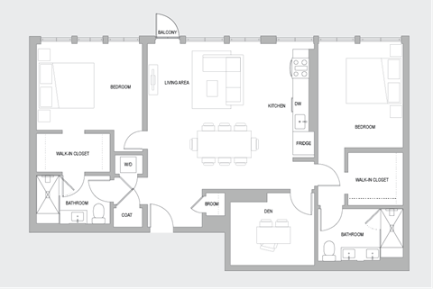 Floor plan for 2 beds, 2 baths, 1440 sqft