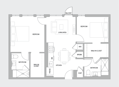 Floor plan for 2 beds, 2 baths, 1060 sqft