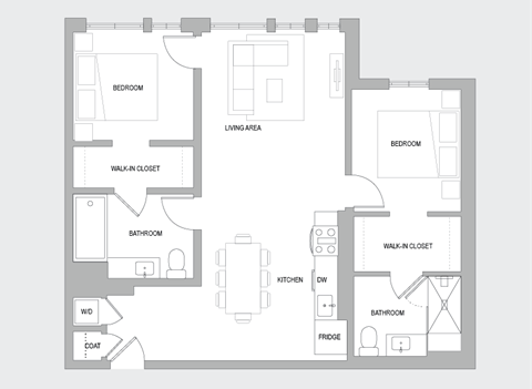 Floor plan for 2 beds, 2 baths, 1100 sqft