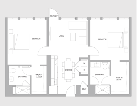 Floor plan for 2 beds, 2 baths, 1220 sqft