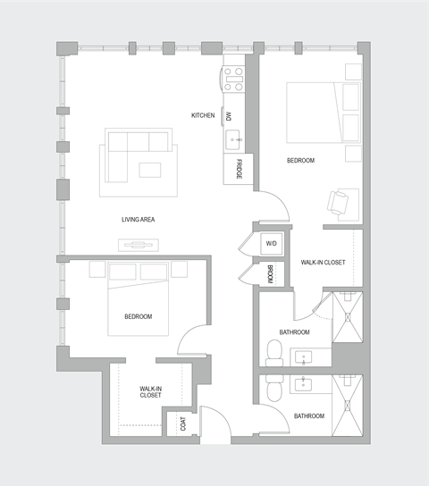 Floor plan for 2 beds, 2 baths, 1220 sqft