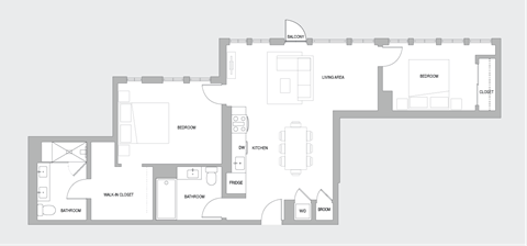 Floor plan for 2 beds, 2 baths, 1200 sqft