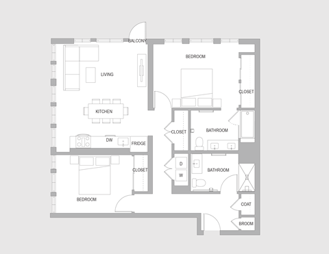 Floor plan for 2 beds, 2 baths, 1290 sqft