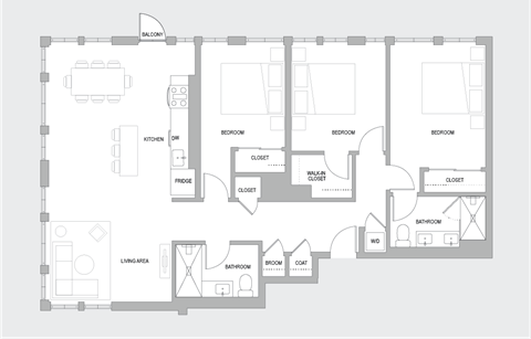 Floor plan for 3 beds, 3 baths, 1560 sqft