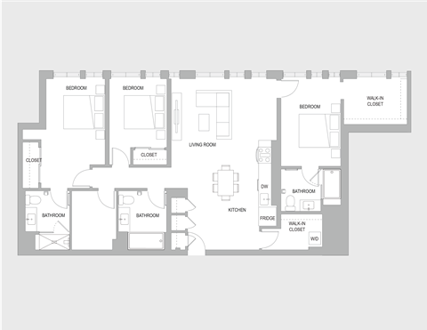 Floor plan for 3 beds, 3 baths, 1840 sqft