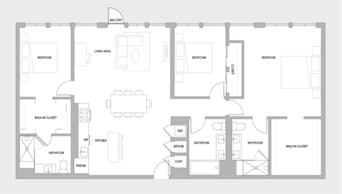 Floor plan for 3 beds, 3 baths, 1940 sqft