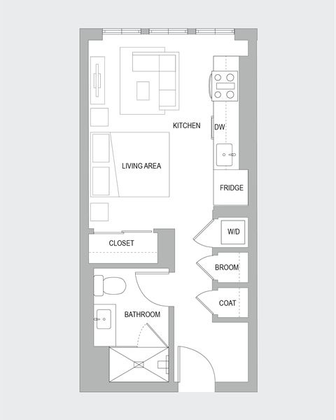 Floor plan for studio, 1 bath, 460 sqft