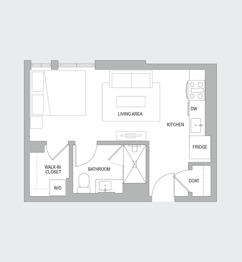 Floor plan for studio, 1 bath, 470 sqft