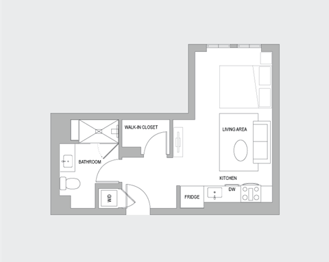Floor plan for studio, 1 bath, 470 sqft