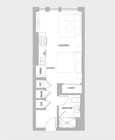 Floor plan for studio, 1 bath, 540 sqft