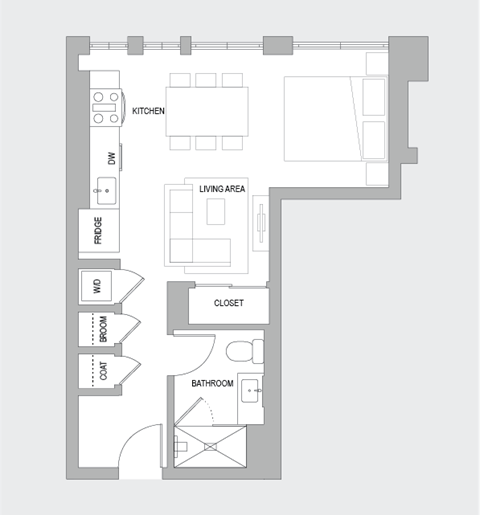 Floor plan for studio, 1 bath, 570 sqft