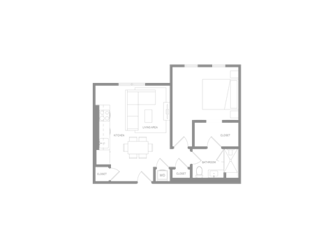 Floor plan for 1 bed, 1 bath, 750 sqft