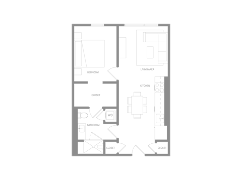 Floor plan for 1 bed, 1 bath, 780 sqft
