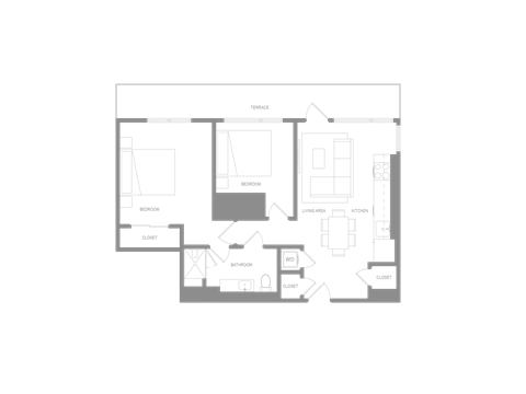 Floor plan for 1 bed, 1 bath, 1010 sqft