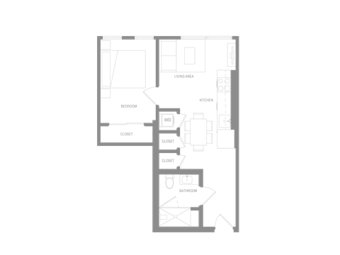Floor plan for 1 bed, 1 bath, 630 sqft