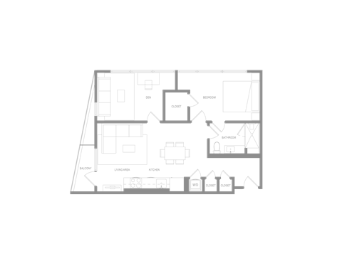 Floor plan for 1 bed, 1 bath, 940 sqft