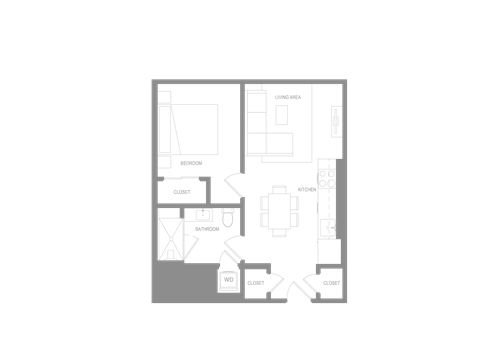 Floor plan for 1 bed, 1 bath, 660 sqft